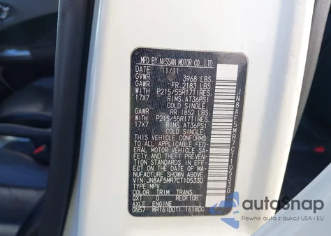 2012 Nissan Juke Sl из США, поврежденный, VIN JN8AF5MR7CT105330